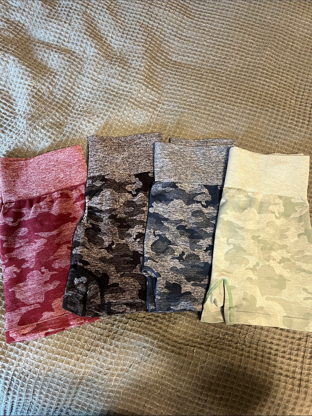 Camo Stretch Athletic Shorts - 4-Pack (Red, Dark Gray, Navy, Green)